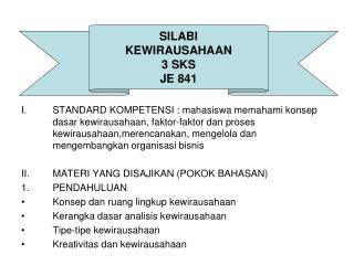 SILABI KEWIRAUSAHAAN 3 SKS JE 841