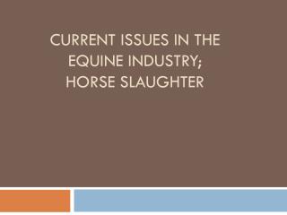 Current Issues in the equine Industry; Horse Slaughter