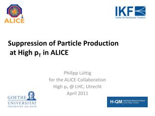 Suppression of Particle Production at High p T in ALICE