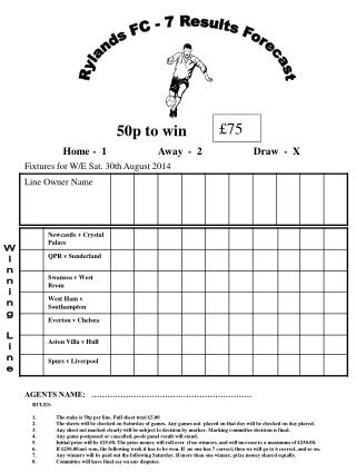 RULES: The stake is 50p per line. Full sheet total £5.00