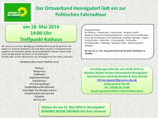 Der Ortsverband Hennigsdorf lädt ein zur Politischen Fahrradtour