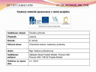 Výukový materiál zpracovaný v rámci projektu