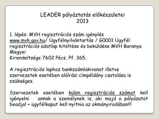 LEADER pályáztatás előkészületei 2013