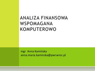 ANALIZA FINANSOWA WSPOMAGANA KOMPUTEROWO