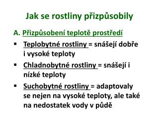 Jak se rostliny přizpůsobily