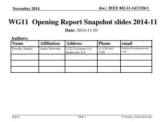 WG11 Opening Report Snapshot slides 2014-11