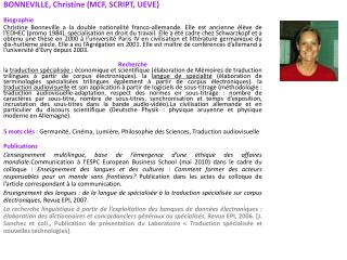 BONNEVILLE, Christine (MCF, SCRIPT, UEVE) Biographie