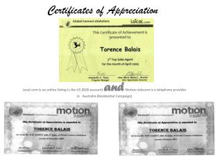 Certificates of Appreciation