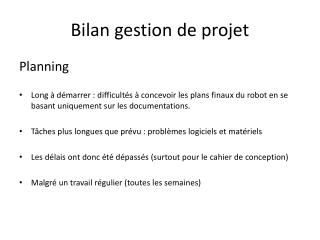 Bilan gestion de projet