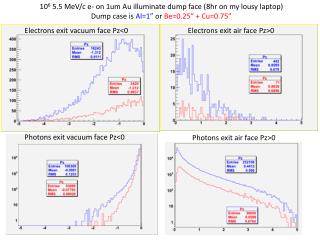 10 6 5.5 MeV/c e- on 1um Au illuminate dump face (8hr on my lousy laptop)