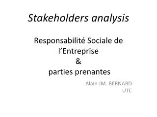 Stakeholders analysis Responsabilité Sociale de l’Entreprise &amp; parties prenantes