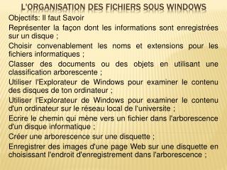 L'organisation des fichiers sous Windows