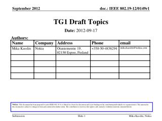 TG1 Draft Topics