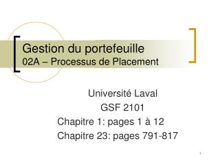 Gestion du portefeuille 02A – Processus de Placement