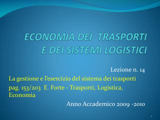 ECONOMIA DEI TRASPORTI E DEI SISTEMI LOGISTICI