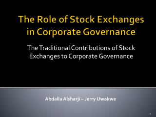 The Role of Stock Exchanges in Corporate Governance