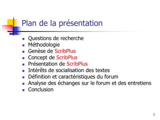 Plan de la présentation