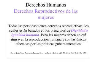 Derechos Humanos Derechos Reproductivos de las mujeres