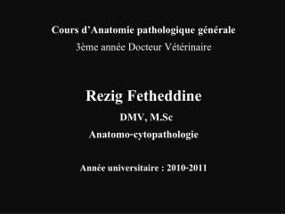 Cours d’Anatomie pathologique générale 3ème année Docteur Vétérinaire Rezig Fetheddine DMV, M.Sc