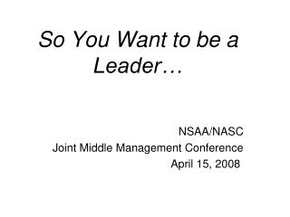 So You Want to be a Leader…