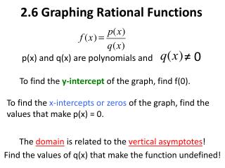 2.6 Graphing Rational Functions p(x) and q(x) are polynomials and ≠ 0