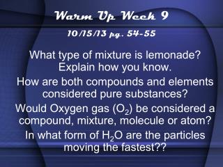 Warm Up Week 9 10/15/13 pg. 54-55