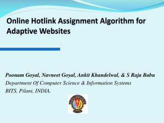 Online Hotlink Assignment Algorithm for Adaptive Websites