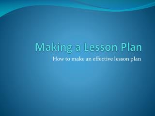 Making a Lesson Plan