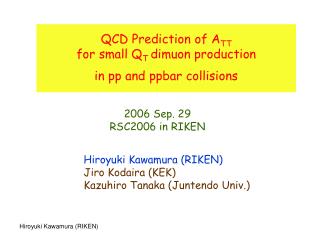 QCD Prediction of A TT for small Q T dimuon production in pp and ppbar collisions