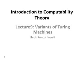 Introduction to Computability Theory