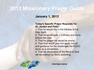 2012 Missionary Prayer Guide