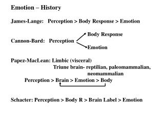 Emotion – History James-Lange: Perception &gt; Body Response &gt; Emotion