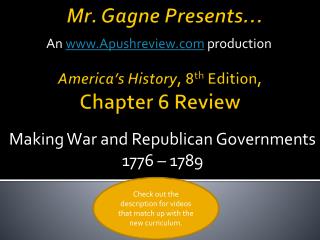 America’s History , 8 th Edition, Chapter 6 Review