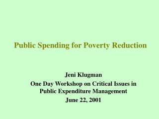 Public Spending for Poverty Reduction