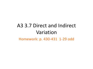 A3 3.7 Direct and Indirect Variation