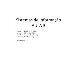 Sistemas de Informação AULA 3