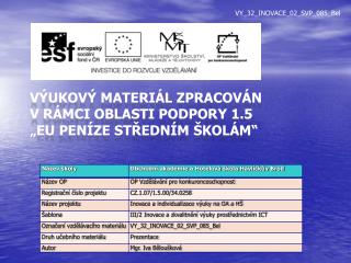 Výukový materiál zpracován v rámci oblasti podpory 1.5 „EU peníze středním školám“