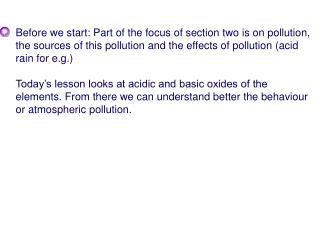 Q1 – What do we mean by an “oxide of a non metal”?
