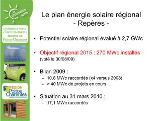 Le plan énergie solaire régional - Repères -