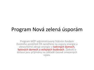 Program Nová zelená úsporám