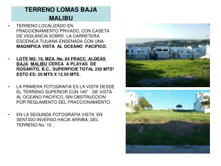 TERRENO LOMAS BAJA MALIBU