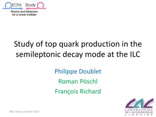 Study of top quark production in the semileptonic decay mode at the ILC