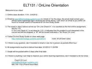 ELT131 / OnLine Orientation
