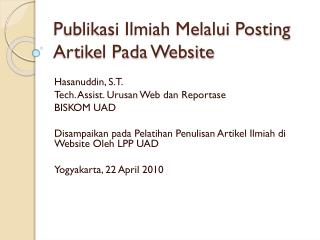 Publikasi Ilmiah Melalui Posting Artikel Pada Website