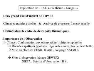 Implication de l’IPSL sur le thème « Nuages »