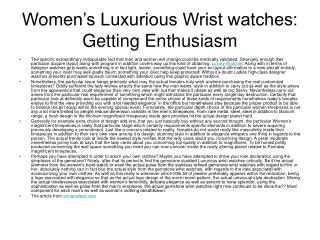 Women’s Luxurious Wrist watches: Getting Enthusiasm