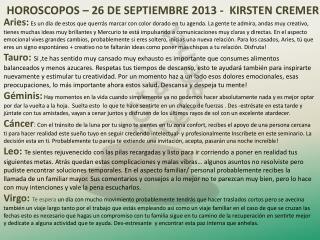 HOROSCOPOS – 26 DE SEPTIEMBRE 2013 - KIRSTEN CREMER