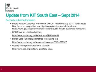 Update from KIT South East – Sept 2014