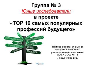 Группа № 3 Юные исследователи в проекте « TOP 10 самых популярных профессий будущего»