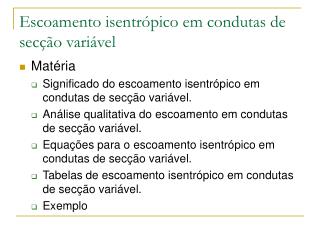 Escoamento isentrópico em condutas de secção variável